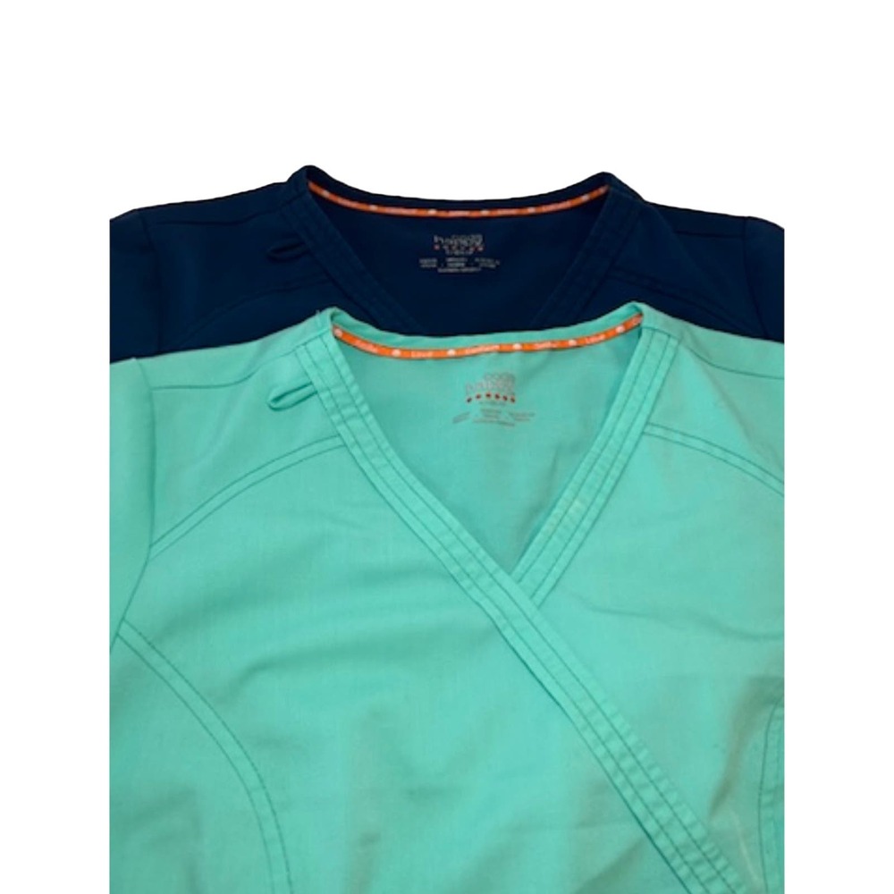 Code Happy Women's Hospital Scrub Top Set Teal Blue and Navy Blue Size Small
